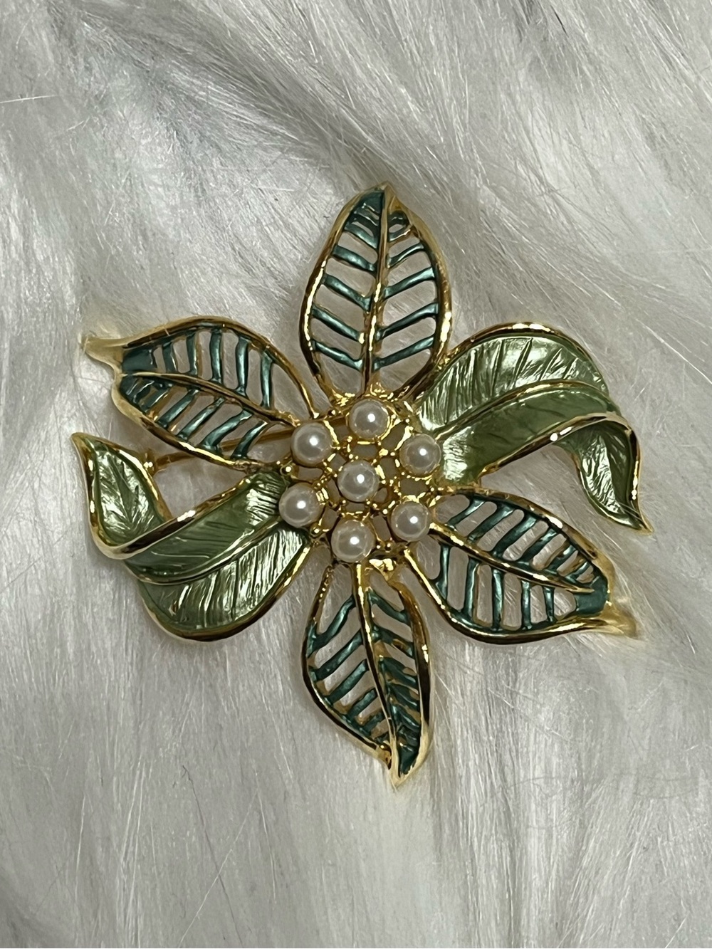 Green Poinsettia Brooch